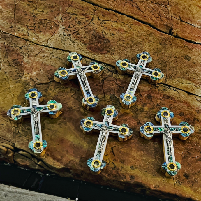 Mother-of-Pearl Olive Cross with Shrines