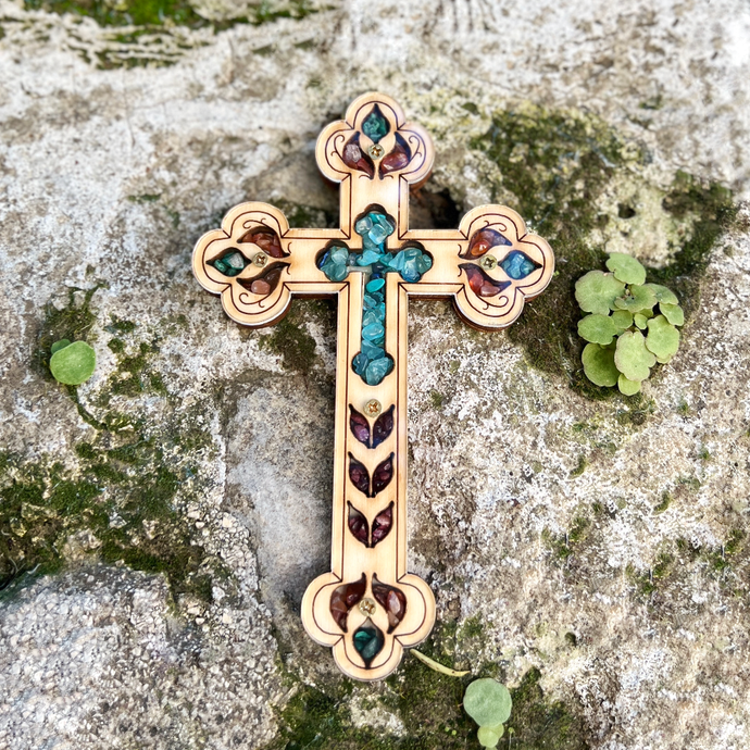 Cross with semi-precious stones