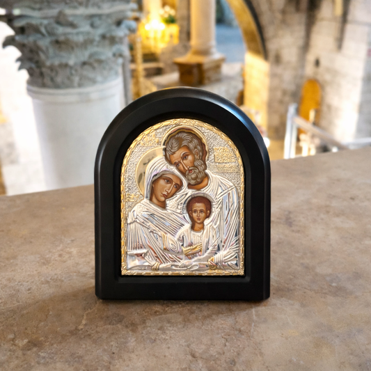 Икона «Святое Семейство» в раме из дерева на подставке