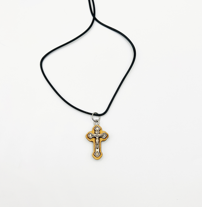 Olive cross with silver crucifix